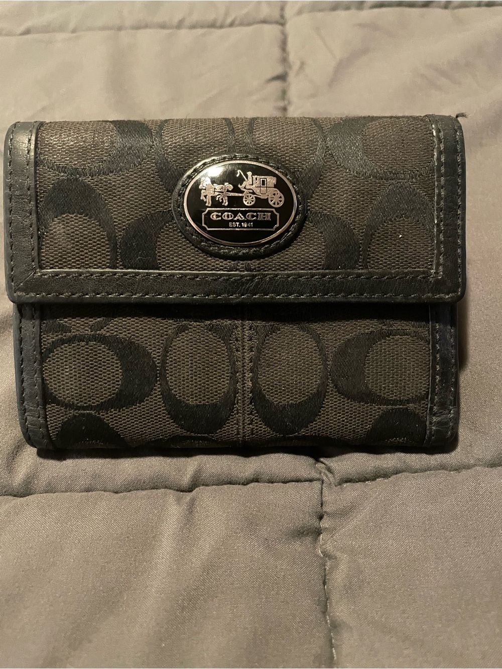 Vintage Coach Black Signature Canvas Trifold Wallet